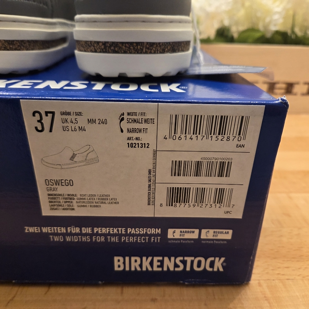 Birkenstock Oswego Leather Slip-On Sneakers Gray Womens Size 37 NIB - Picture 8 of 8